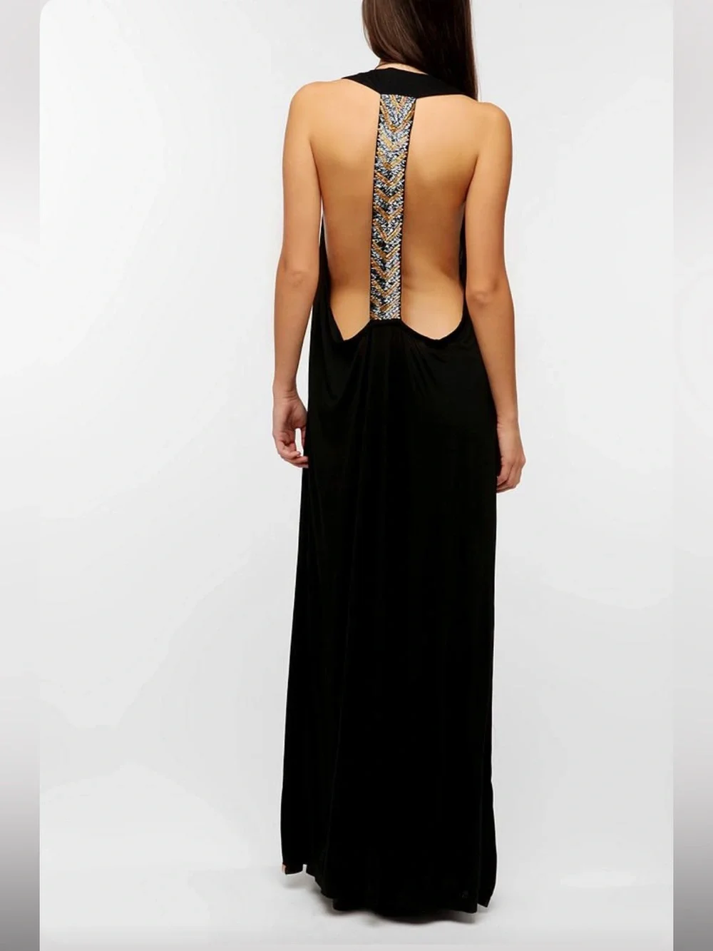 Sleeveless Black Maxi Dress with Beaded Back Detail - Picture 1 of 11